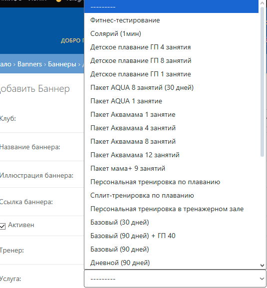 Дополнительные параметры баннера